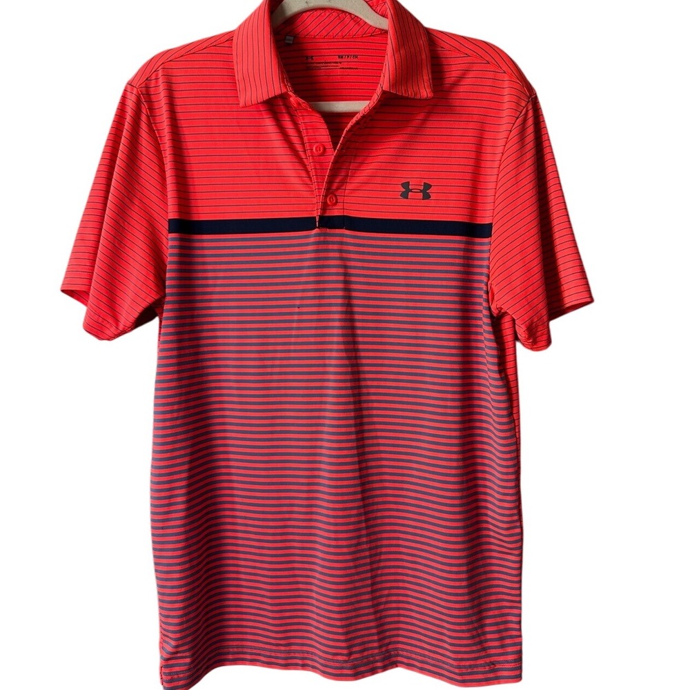 Under Armour Neon Blaze Heat Gear Golf‎ Polo Shirt Striped Athletic Small